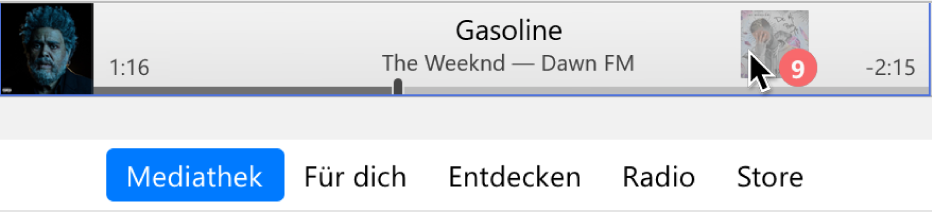 Ein im iTunes-Fenster nach oben gezogenes Album