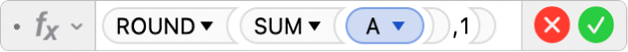 The Formula Editor showing the formula =ROUND(SUM(A),1).