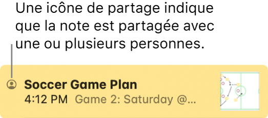 Une note partagée avec d’autres personnes, avec l’icône de partage à gauche du nom de la note.