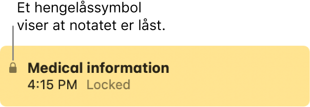 Låst notat med et låssymbol helt til venstre.