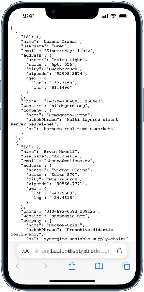 Un ejemplo de datos con JSON