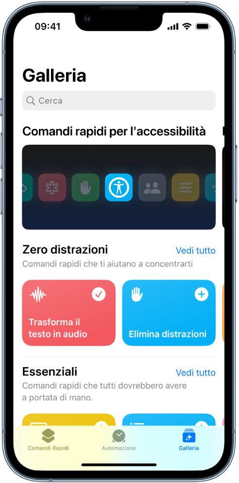 Galleria comandi rapidi.