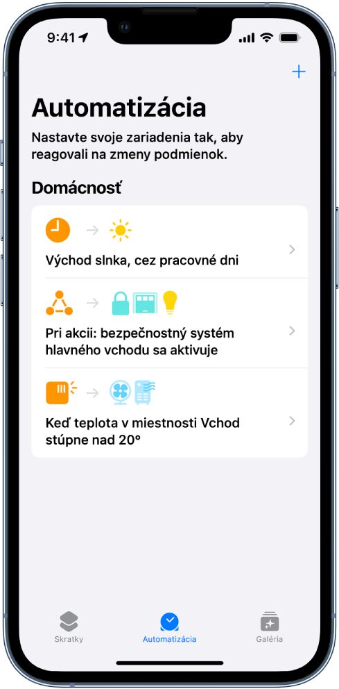 Automatizácia domácnosti v apke Skratky.