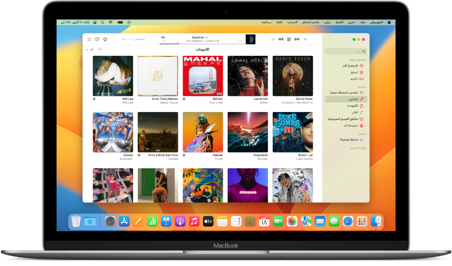 نافذة Apple Music بها مكتبة تضم عدة ألبومات.