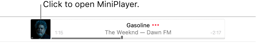 Click the album art on the left of the banner to open MiniPlayer.