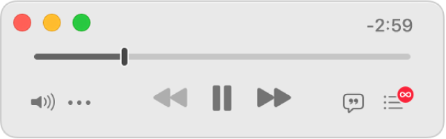 Il Mini Player più piccolo di Musica, che mostra soltanto i controlli (e non l’illustrazione dell’album).