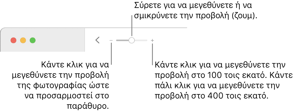 Η γραμμή εργαλείων όπου εμφανίζονται χειριστήρια ζουμ.