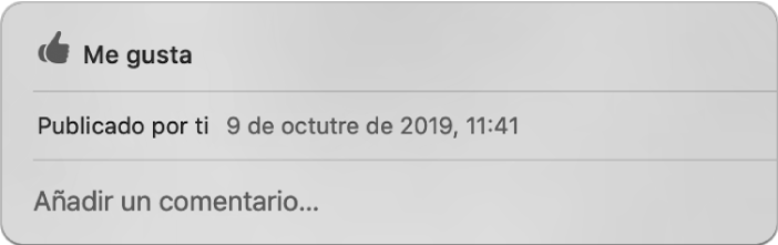 Un botón “Me gusta” y un campo de texto para hacer comentarios sobre una foto compartida.