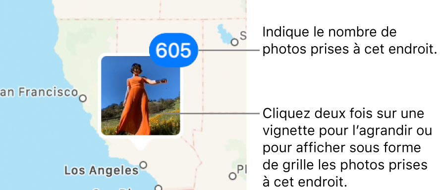 Une vignette de photo sur un plan, avec un numéro en haut à droite indiquant le nombre de photos prises à cet endroit.