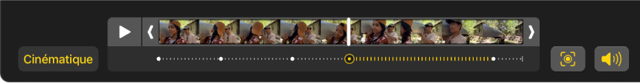 Un visualiseur d’images affichant les images de la vidéo en mode Cinématique, avec un bouton Cinématique à gauche et un bouton Audio à droite.
