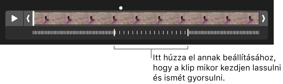 Egy lassított videoklip fogókkal, amelyek elhúzásával beállíthatja, hogy hol lassuljon le és gyorsuljon fel a videó.