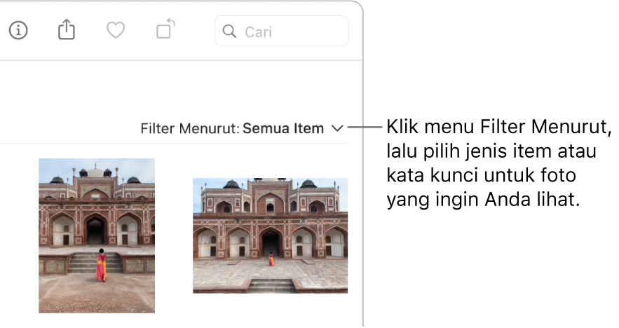 Menu pop-up Filter Menurut diatur untuk menampilkan semua item.