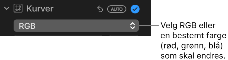 Kurver-kontroller i Juster-panelet, som viser RGB valgt i lokalmenyen.