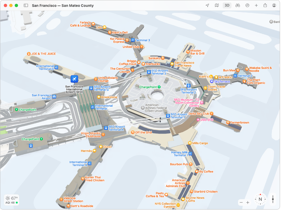 Plan montrant l’intérieur de l’aéroport international de San Francisco.