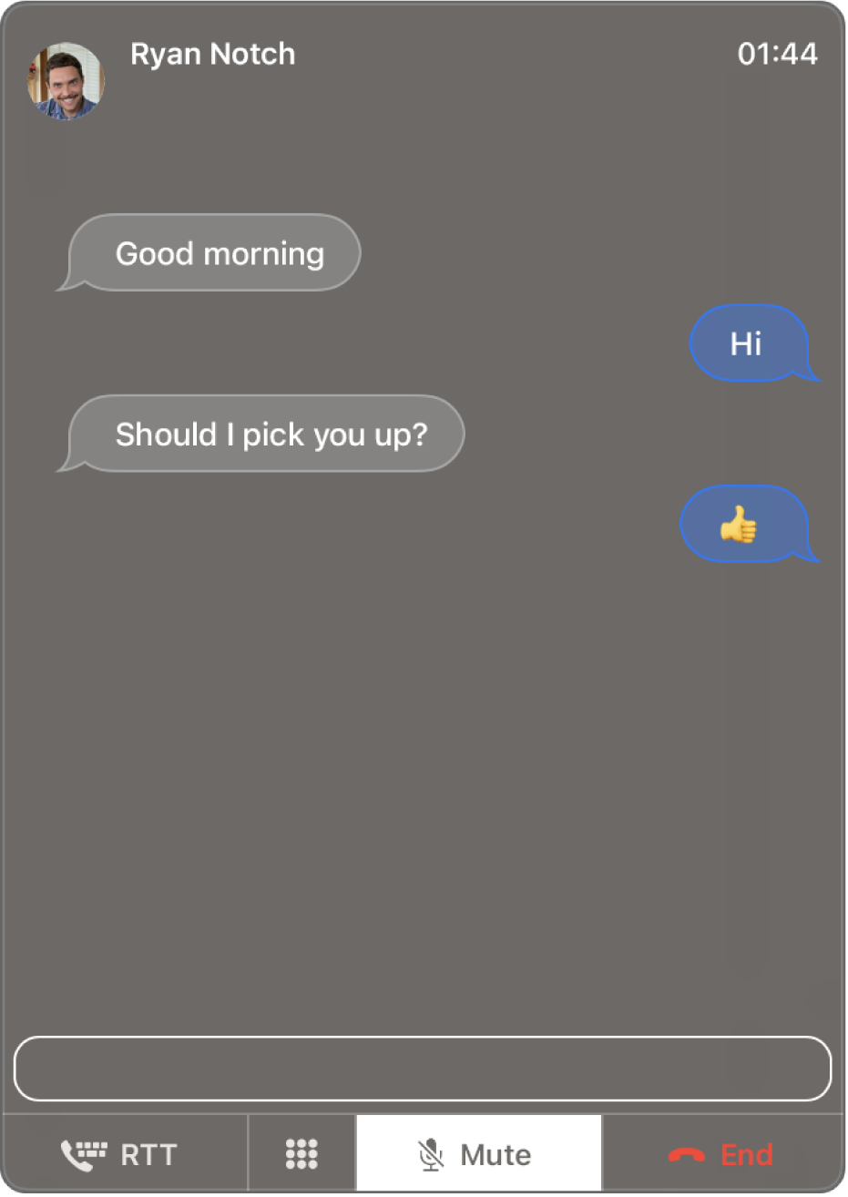 An RTT window with a conversation between two people.