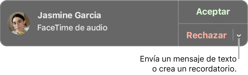 Haz clic en la flecha situada junto a Rechazar en la notificación para enviar un mensaje de texto o crear un recordatorio.