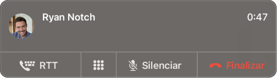 Una notificación de una llamada con RTT entrante.