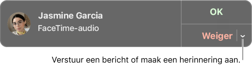 Klik op de pijl naast 'Weiger' in de melding om een tekstbericht te sturen of een herinnering aan te maken.