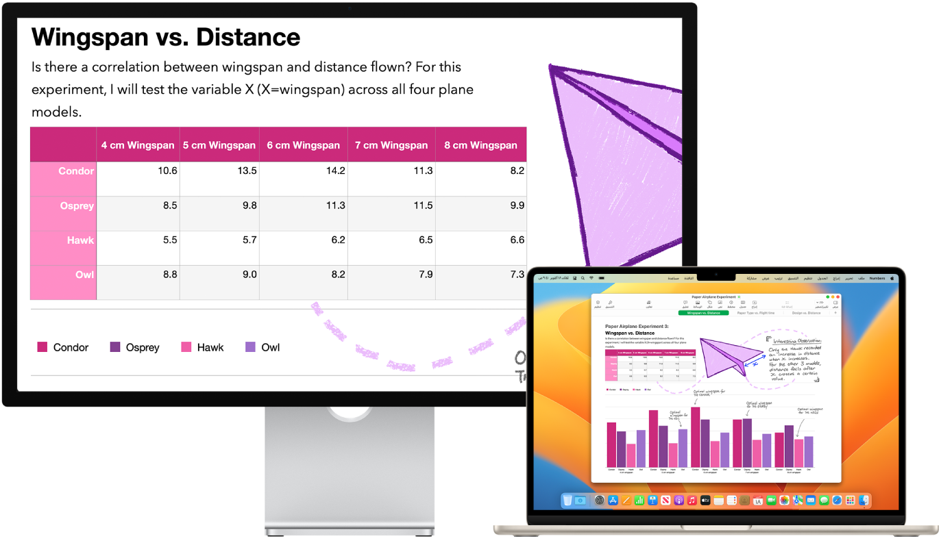 ميزة تكبير/تصغير الشاشة نشطة على شاشة سطح المكتب، في حين أن حجم الشاشة ثابت على MacBook Air.