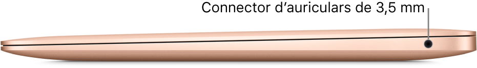 Vista lateral dreta d’un MacBook Air en què s’indica la posició del connector de 3,5 mm per als auriculars.