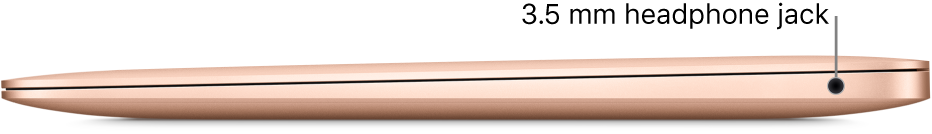 The right side view of a MacBook Air with a callout to the 3.5 mm headphone jack.