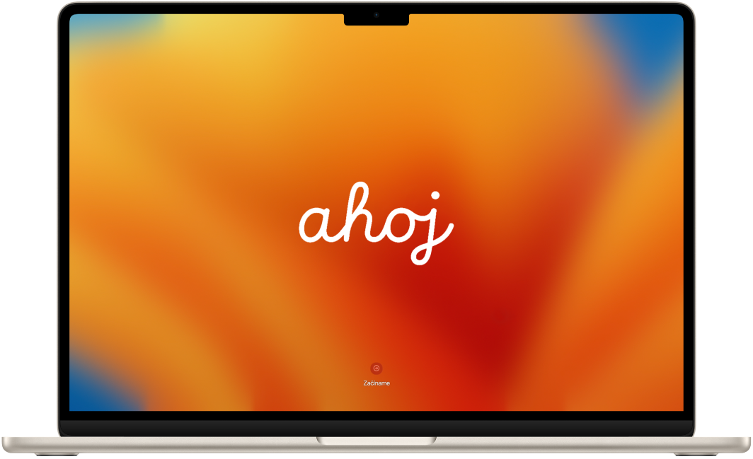 Otvorený MacBook Air so slovíčkom „hello“ na obrazovke.