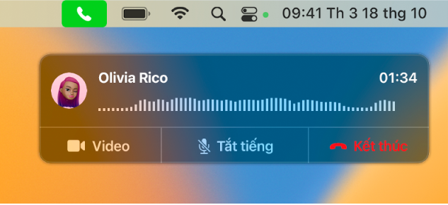 Một phần màn hình máy Mac đang hiển thị cửa sổ thông báo cuộc gọi.