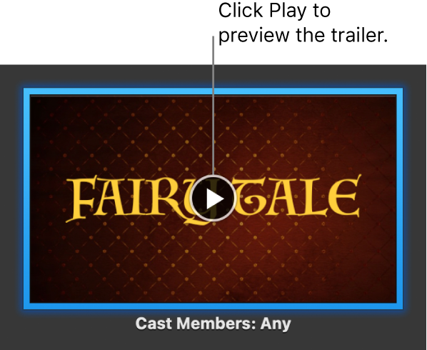 The iMovie trailer screen showing the Play button.