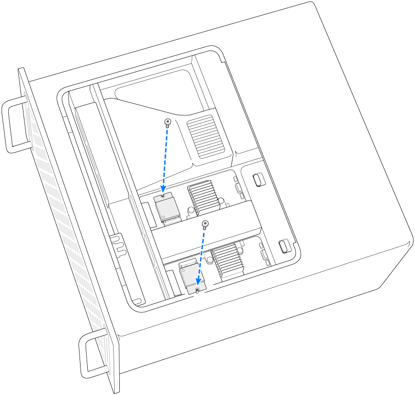  Due viti che vengono installate sui moduli SSD.