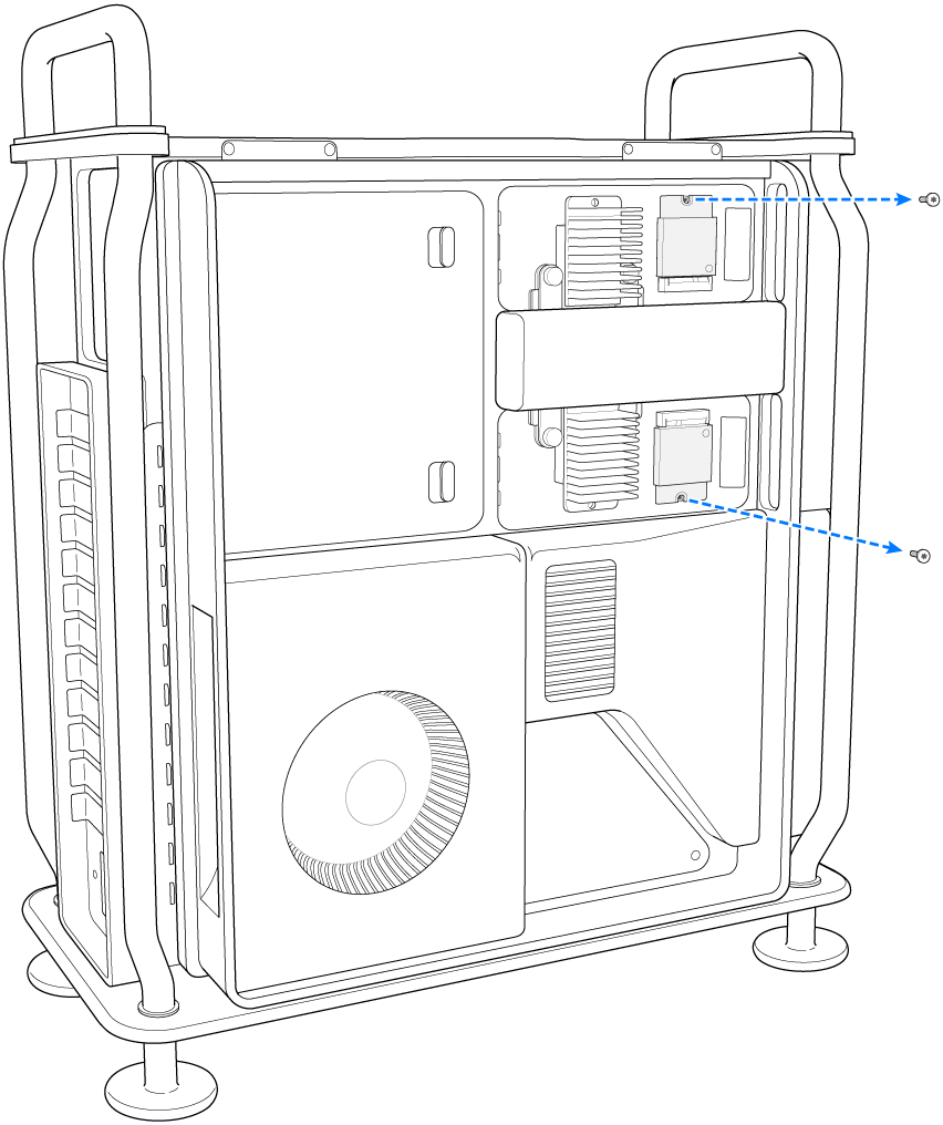 SSDモジュールから取り外されている2つのねじ。