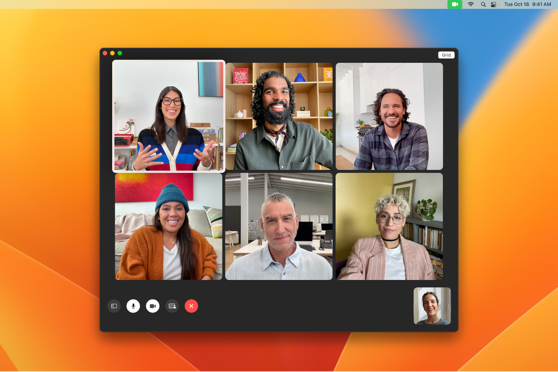 A FaceTime window with a group of invited users.