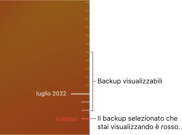 La timeline dei backup di Time Machine.