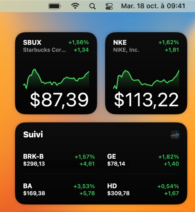 Trois widgets Bourse.