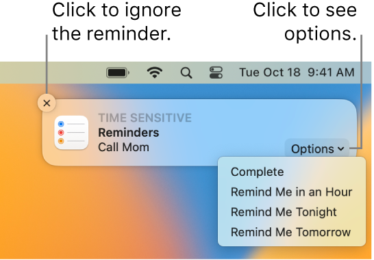 A reminder notification with Complete and Later buttons.