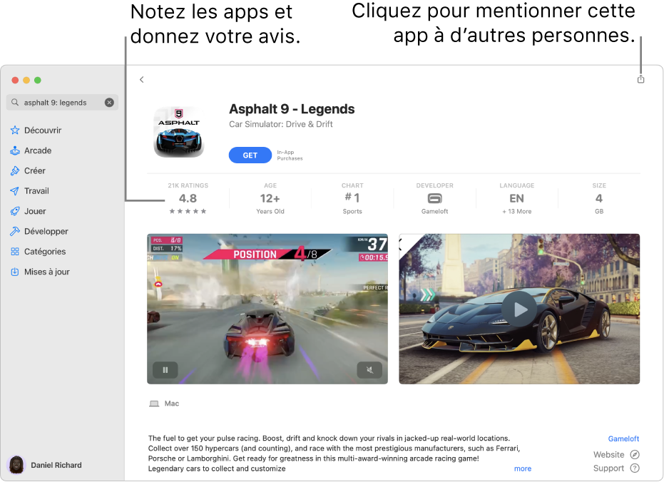 Notes des clients pour une app dans l’App Store.