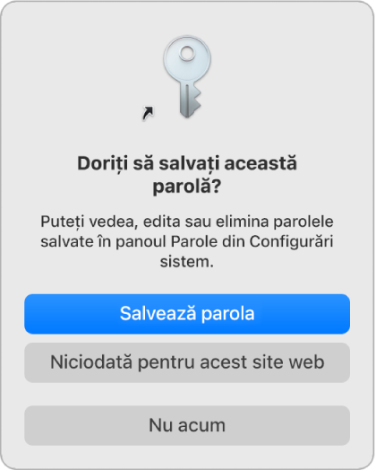 Dialog care vă întreabă dacă doriți să salvați parola.