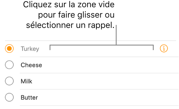 Cliquez sur la zone vide à droite d’un nom de rappel pour sélectionner le rappel.