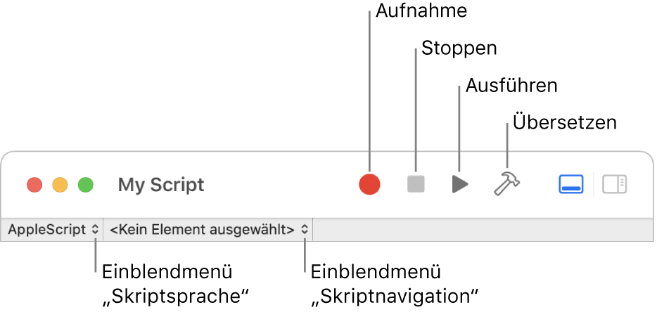 Die Skripteditor-Symbolleiste.