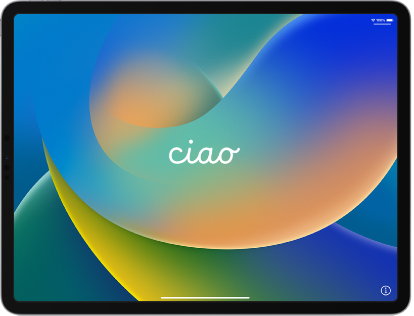 La schermata di benvenuto con la parola Ciao che viene visualizzata la prima volta che accendi iPad.