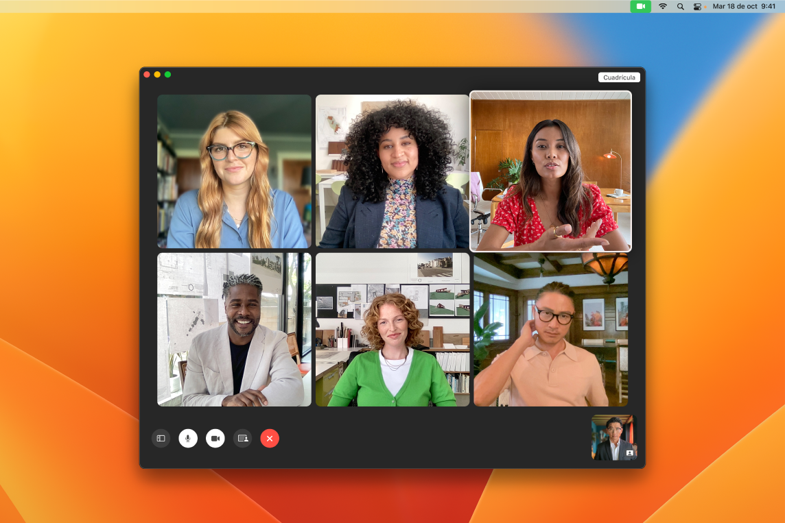 Una ventana de FaceTime con un grupo de usuarios invitados.