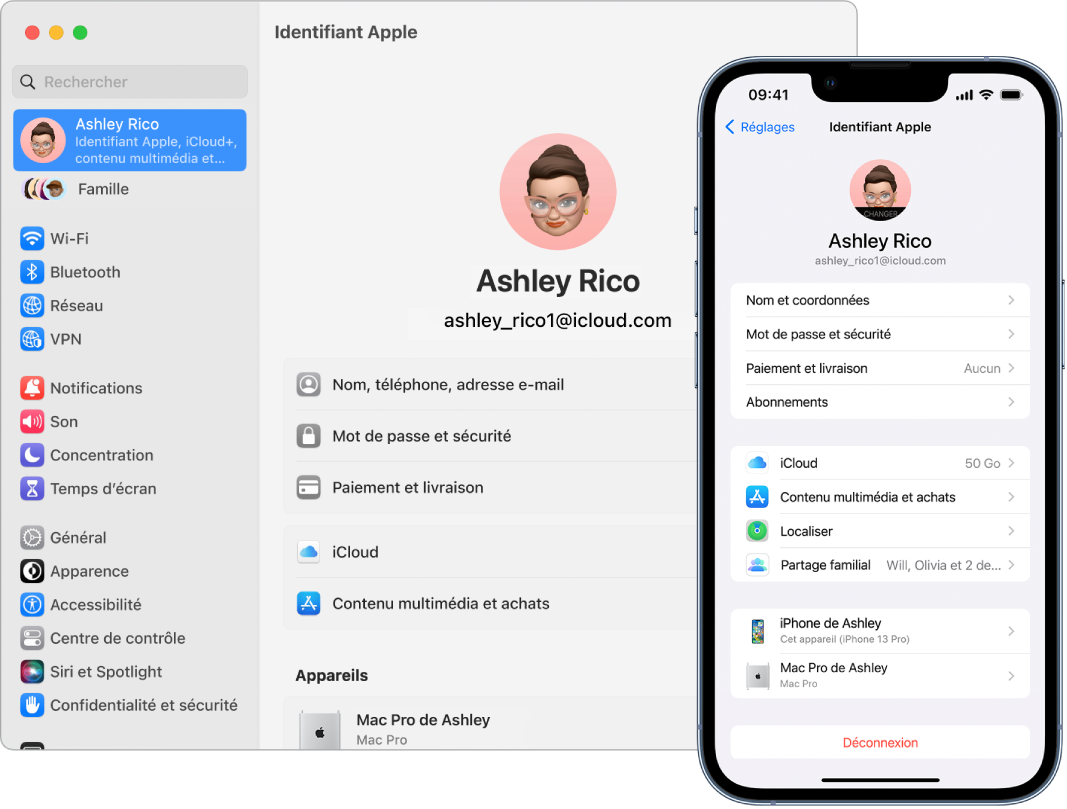 Réglages iCloud sur un iPhone et sur un Mac.