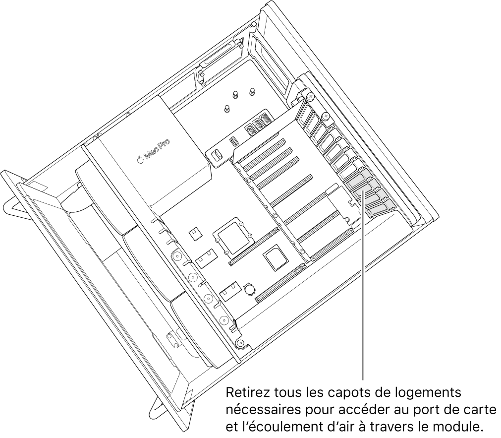 Retrait de tout cache de logement nécessaire pour l’accès au port de la carte et l’écoulement de l’air sur le module.