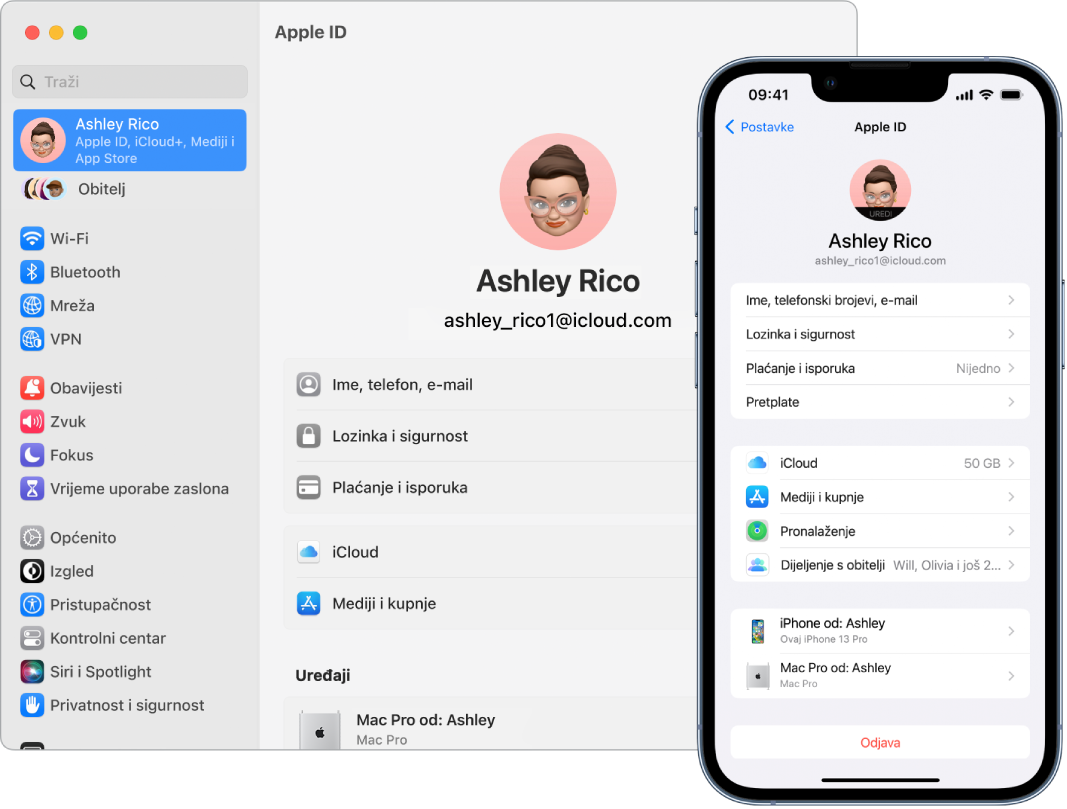 Postavke iClouda na iPhoneu i Macu.