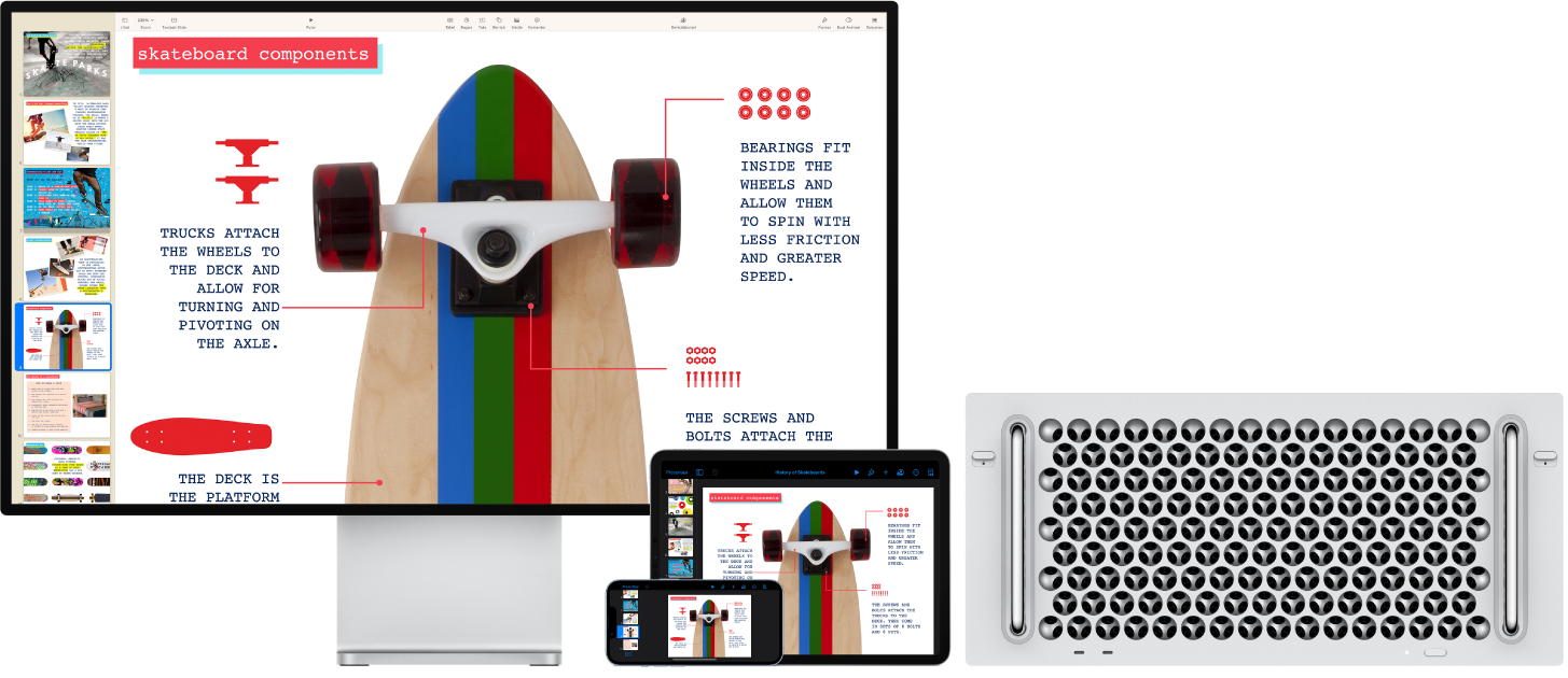 Konten yang identik ditampilkan di Mac Pro, iPad, dan iPhone.