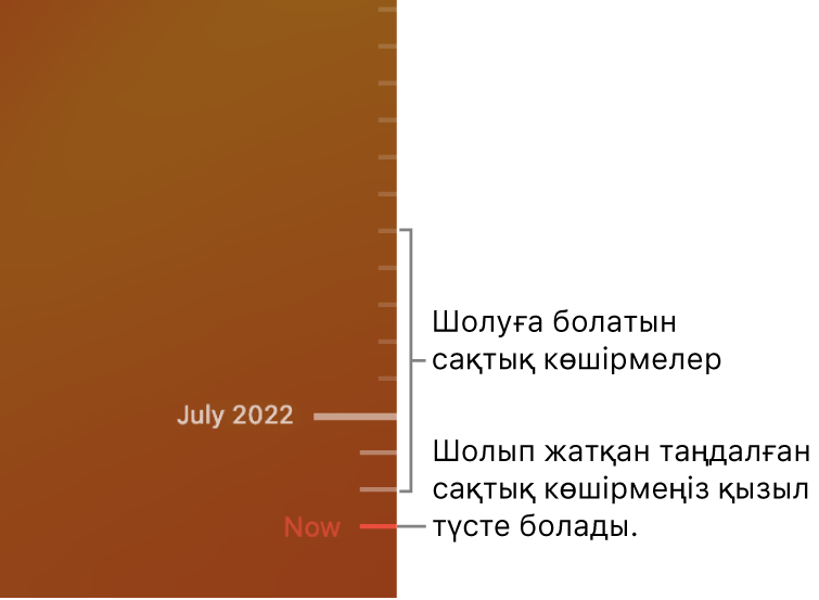 Time Machine сақтық көшірмелеу уақыт шкаласы.