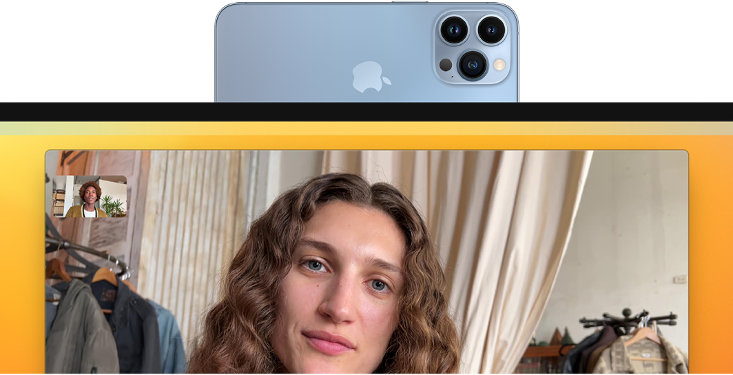 Um Mac Pro a mostrar uma sessão do FaceTime com o enquadramento central com a Câmara de Continuidade.