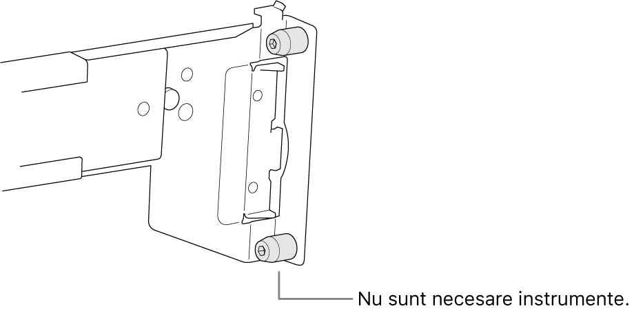 Un ansamblu de șine care se montează într‑un rack cu orificii pătrate.