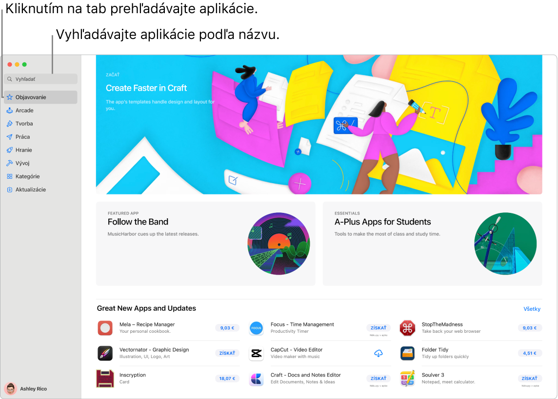 Okno App Storu zobrazujúce vyhľadávacie pole a stránku Rozšírenia Safari.