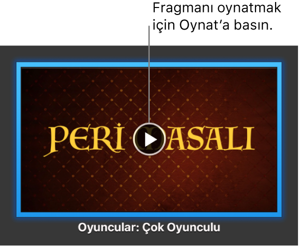 Oynat düğmesini gösteren iMovie fragmanı ekranı.