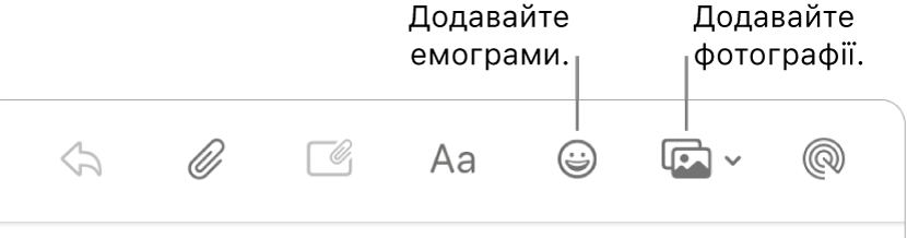 Вікно написання повідомлення з кнопками вставлення емограм і фотографій.